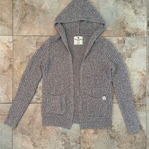 Abercrombie Kid’s 15/16 Gray White Knit Sweater Hooded Logo Long Sleeve Open